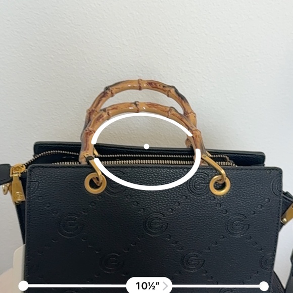 Gabriella Puccini Black Embossed Leather Bamboo Handle Bag with Dustbag– 10.5” - Picture 6 of 9